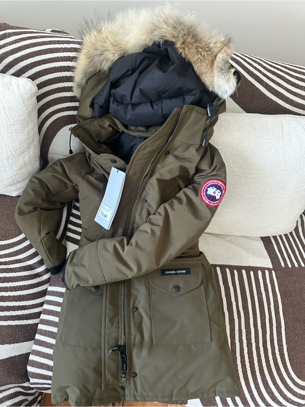 Canada Goose Olive Green Down Parka with Fur Trim Hood